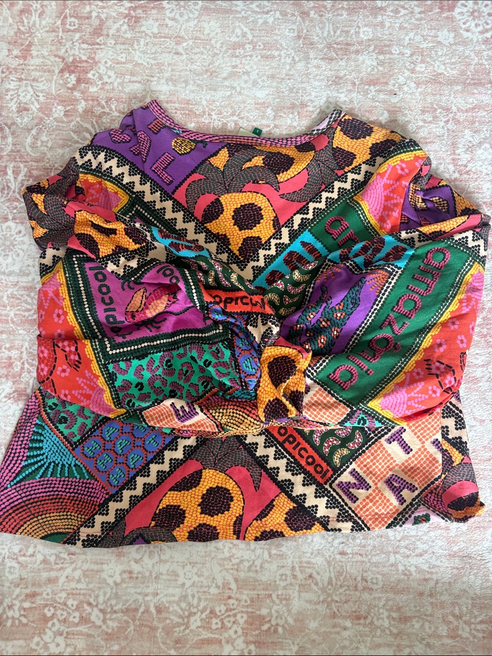 FARM Rio Bright Patchwork Graphic Top in Pink, Purple, Green, Yellow and Orange - Picture 2 of 3